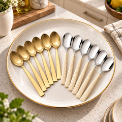 FnS Pebble Dinner Spoon & Alexa Gold Baby Spoon Combo Set (12 Pcs)