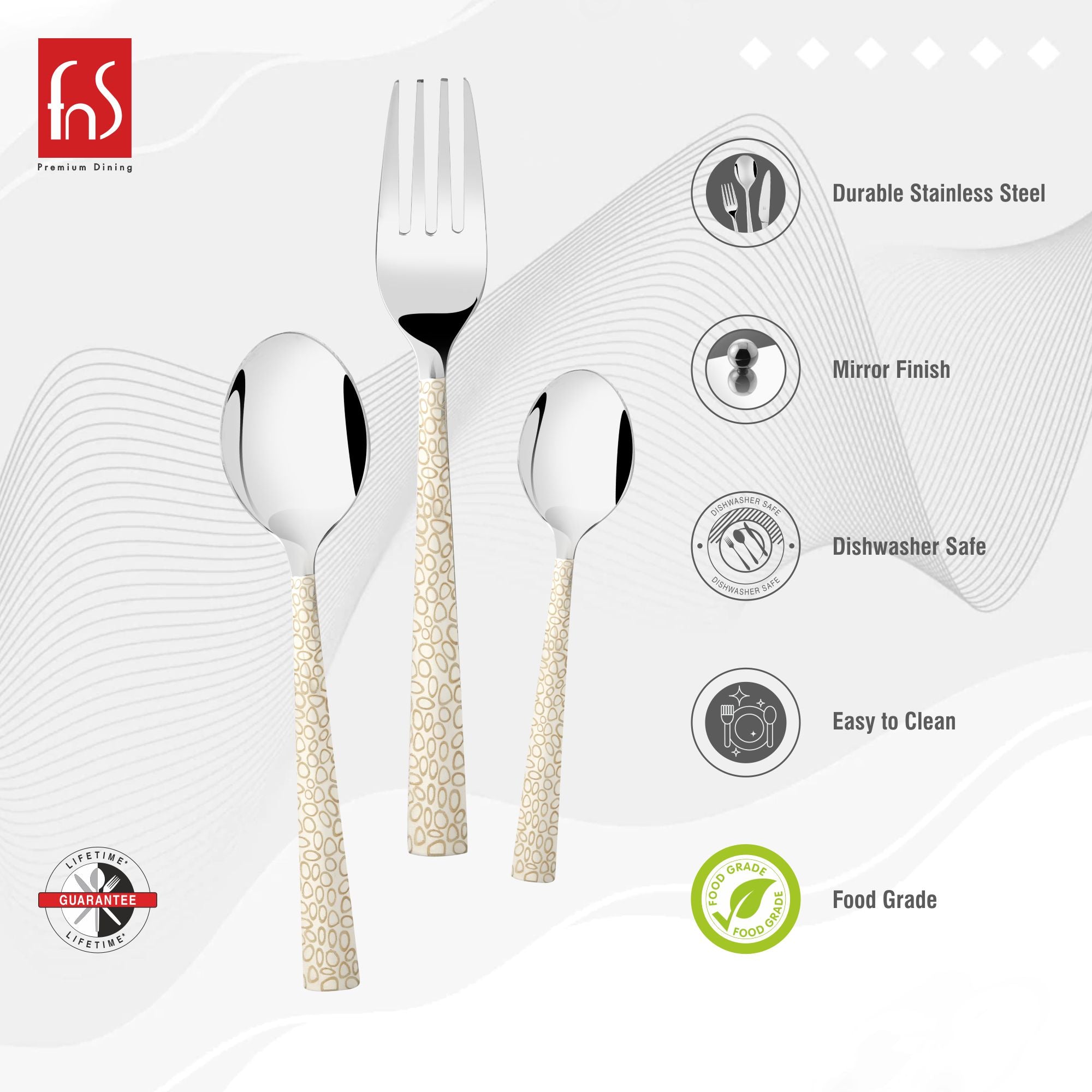 Montavo by FnS Pebble 18 pcs cutlery Set Premium Laser Engraved with Hanging Stand