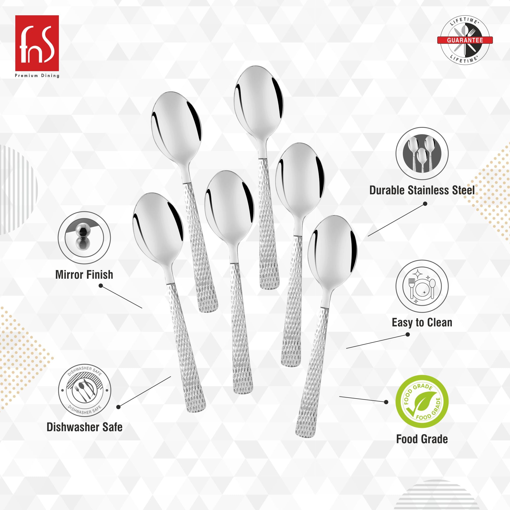 FnS Madrid 6 Pcs Baby Spoon with Hammer Finish on Handle