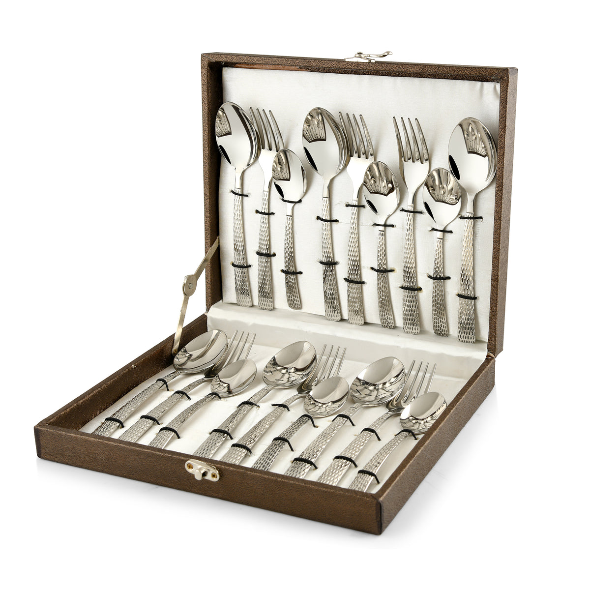 FnS Madrid 18 Hammered Finish Cutlery Set with Leatherette Box