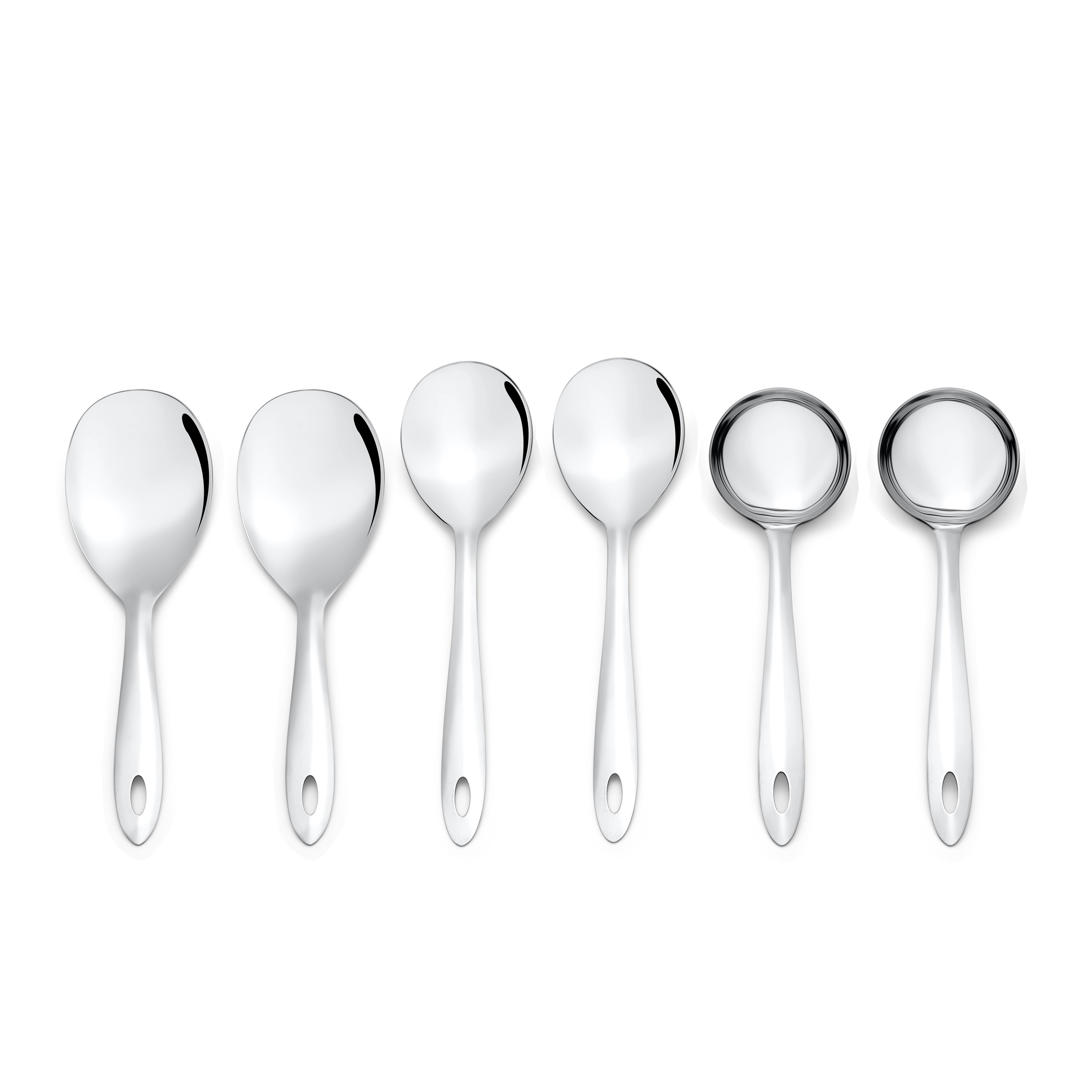 Top view of Montavo 6-piece serving set showing 2 rice servers, 2 veg spoons, and 2 gravy ladles