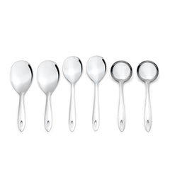 Top view of Montavo 6-piece serving set showing 2 rice servers, 2 veg spoons, and 2 gravy ladles