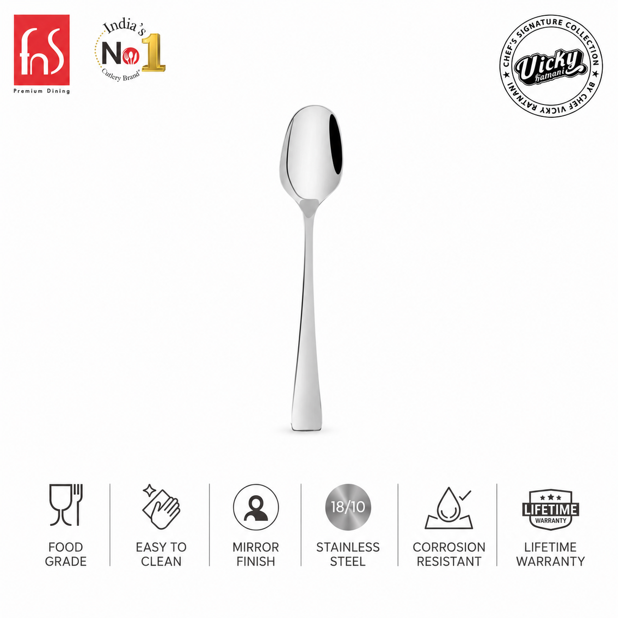 Chef Vicky Ratnani's Signature Collection By FnS Nexa Stainless Steel Cutlery Teaspoon 6 Pcs Set | Premium sleek contemporary Handle Design Cutlery for Home, Dining & Kitchen