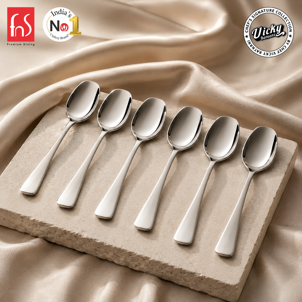 Chef Vicky Ratnani's Signature Collection By FnS Nexa Stainless Steel Cutlery Teaspoon 6 Pcs Set | Premium sleek contemporary Handle Design Cutlery for Home, Dining & Kitchen