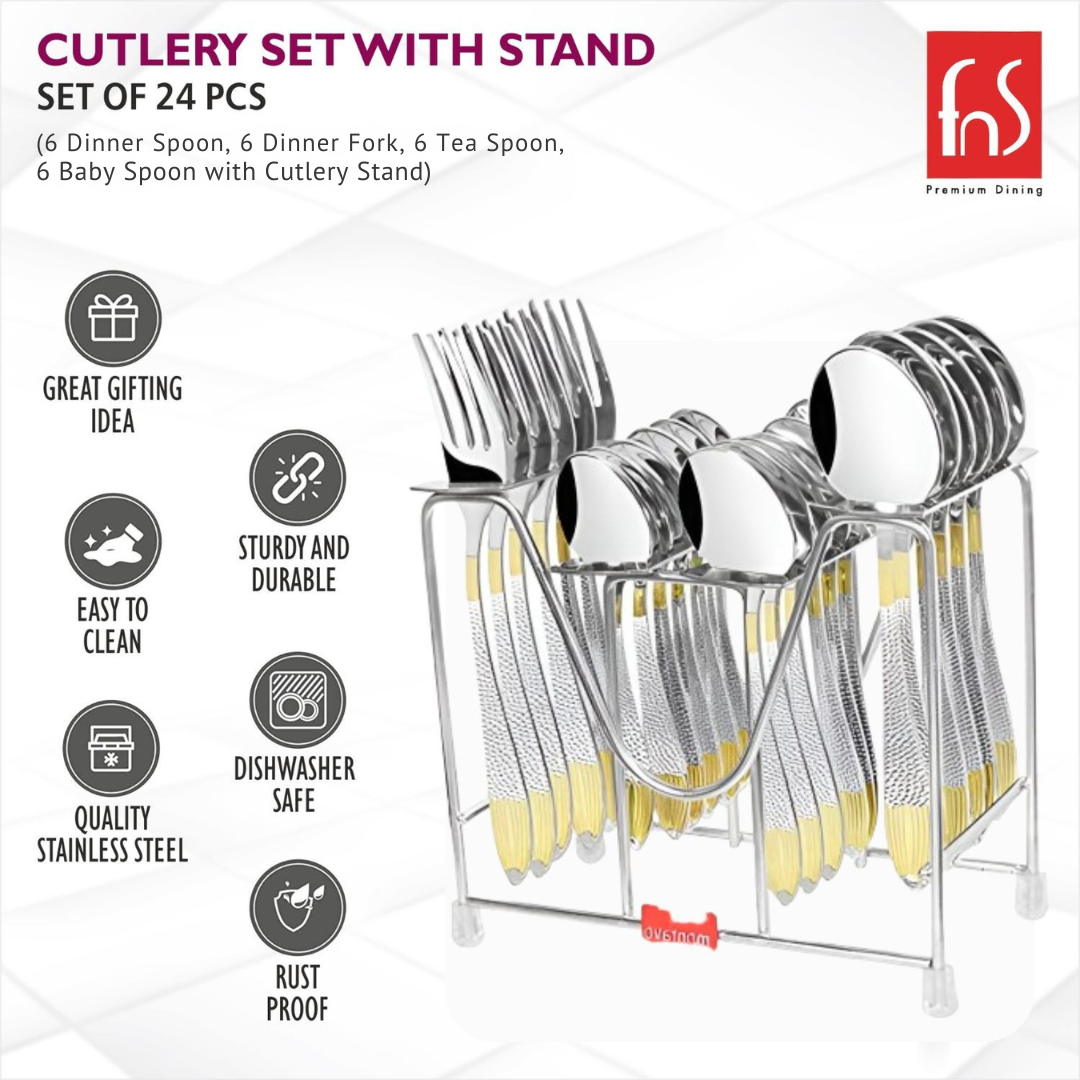 24-piece Passion Real Gold Plated Cutlery Set with dishwasher safe and rust proof