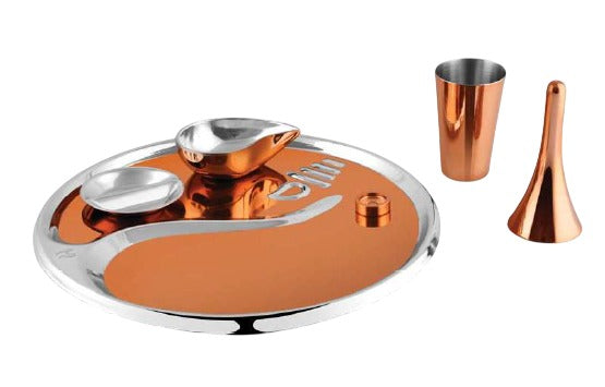 FNS Satva Double Walled Stain Less Steel Pooja Thali 5 Pc Set