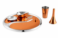 FNS Satva Double Walled Stain Less Steel Pooja Thali 5 Pc Set