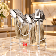 Montavo by FnS Lush 24-Pc Mirror Finish Stainless Steel Cutlery Set with Stand