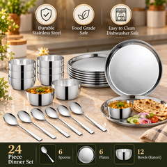 FnS Sovana 24-Pc Mirror Finish Stainless Steel Dinner Set