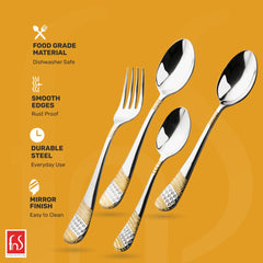 FnS Imperio 24 Karat Gold Plated 24 Pc Cutlery Set with Wooden Box