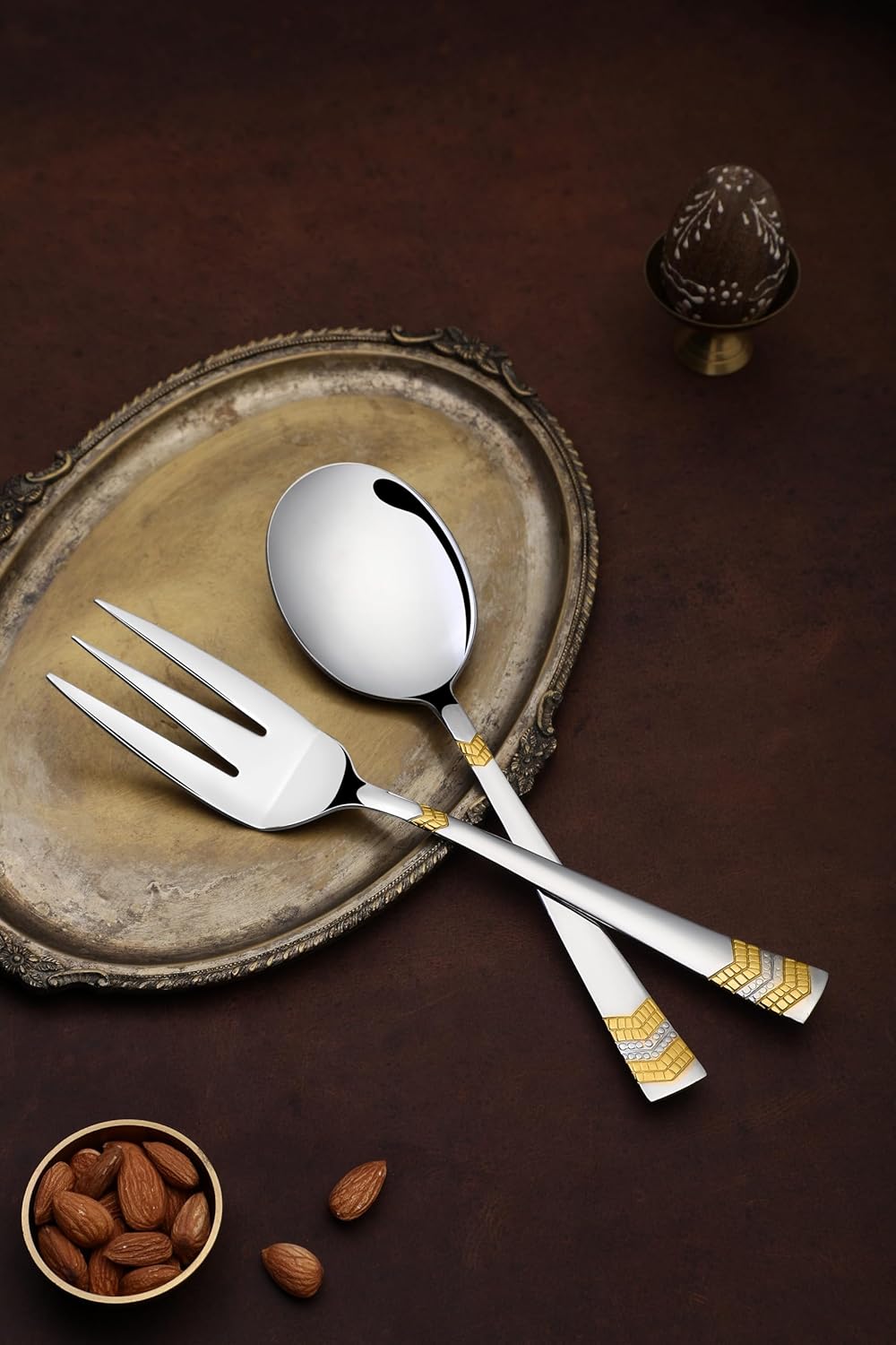 FnS RAGA 24 Karat Gold Plated Stainless Steel Serving Set of 2