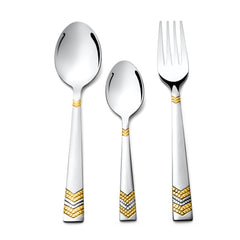 FnS RAGA 24 Karat Gold Plated 18 Pcs Cutlery Set with Hanging Stand (6 Pc Dinner Spoons, 6 Pc Dinner Fork & 6 Pc Teaspoon)