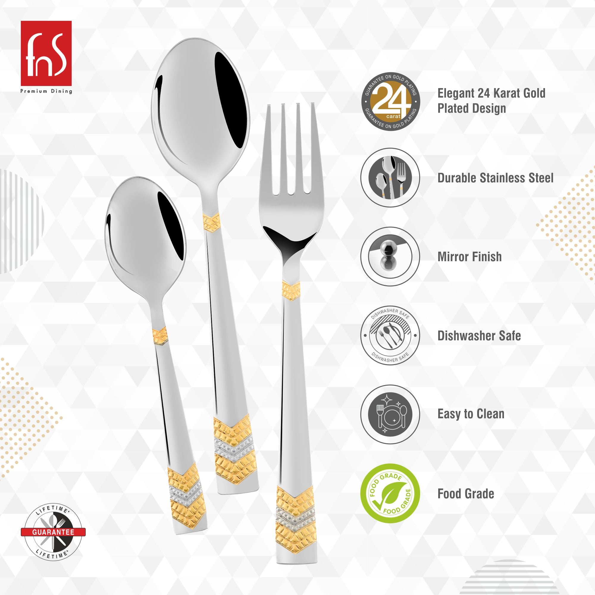 FnS Raga 24 Karat Gold Plated 18 Pcs Cutlery Set with Leatherette Box
