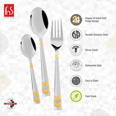 FnS Raga 24 Karat Gold Plated 18 Pcs Cutlery Set with Leatherette Box
