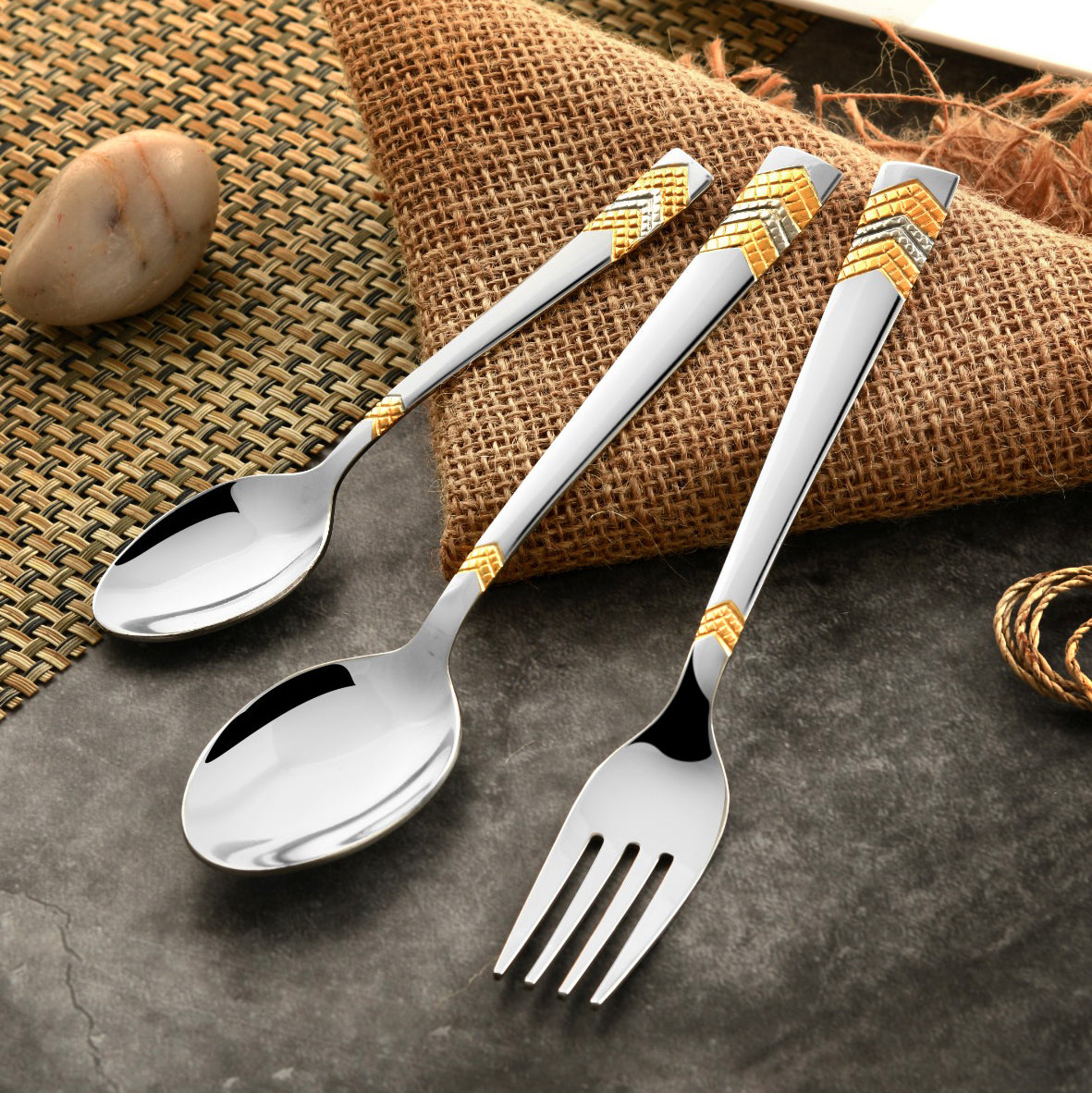 FnS RAGA 24 Karat Gold Plated 24 Pcs Cutlery Set