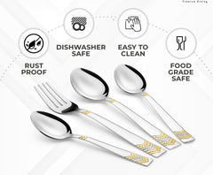 FnS RAGA 24 Karat Gold Plated 24 Pcs Cutlery Set