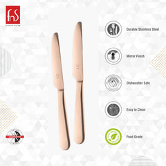 FnS Rosella Rose Gold Stainless Steel Dinner/Butter Knife Set of 2, for Home, Kitchen and Dinning