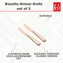 FnS Rosella Rose Gold Stainless Steel Dinner/Butter Knife Set of 2, for Home, Kitchen and Dinning
