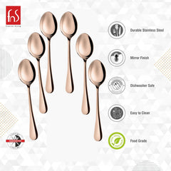 FnS Rosella Rose Gold Stainless Steel Teaspoon Set of 6, for Home, Kitchen and Dinning