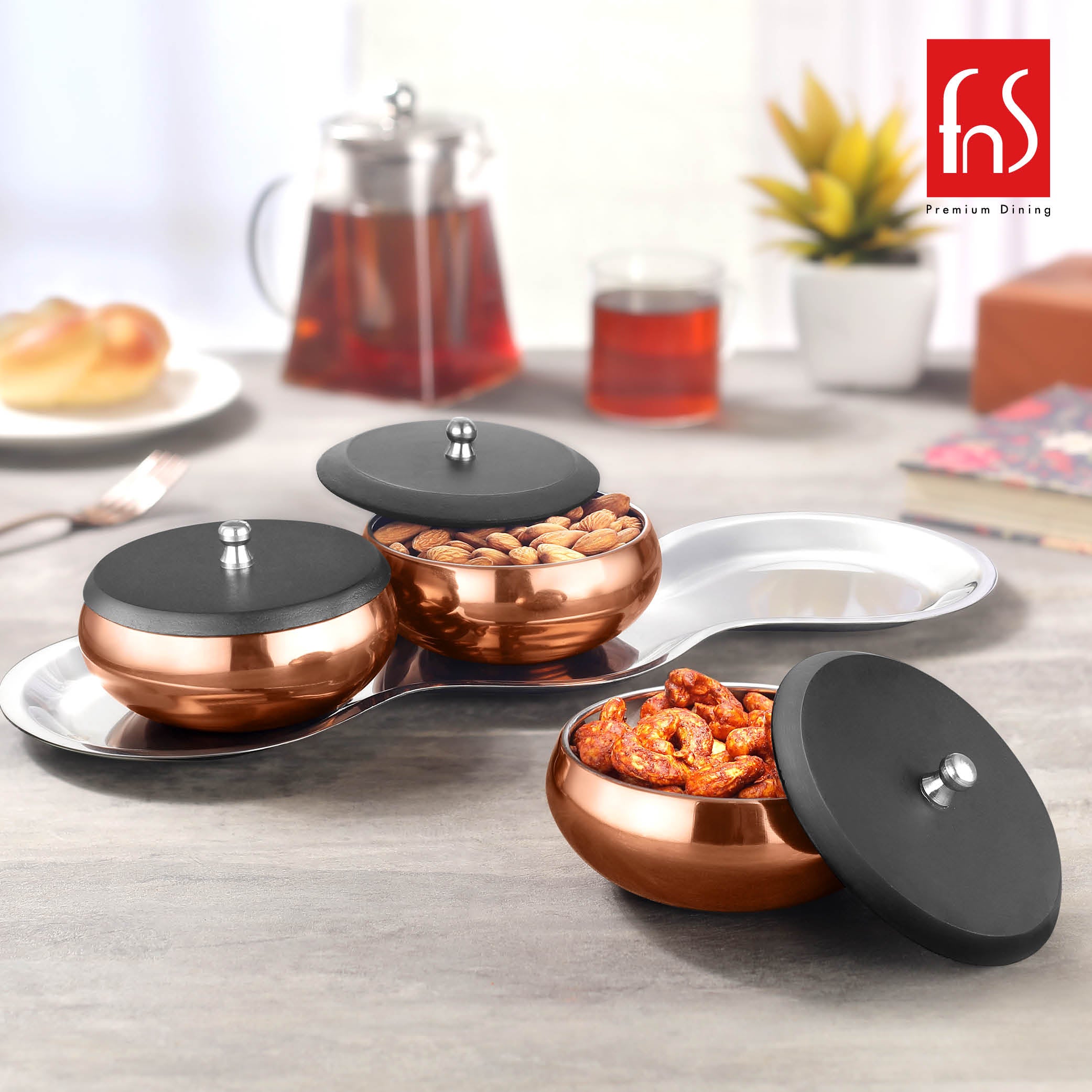 FnS Wave 7 Pc Snacks Serving Bowl Rose Gold