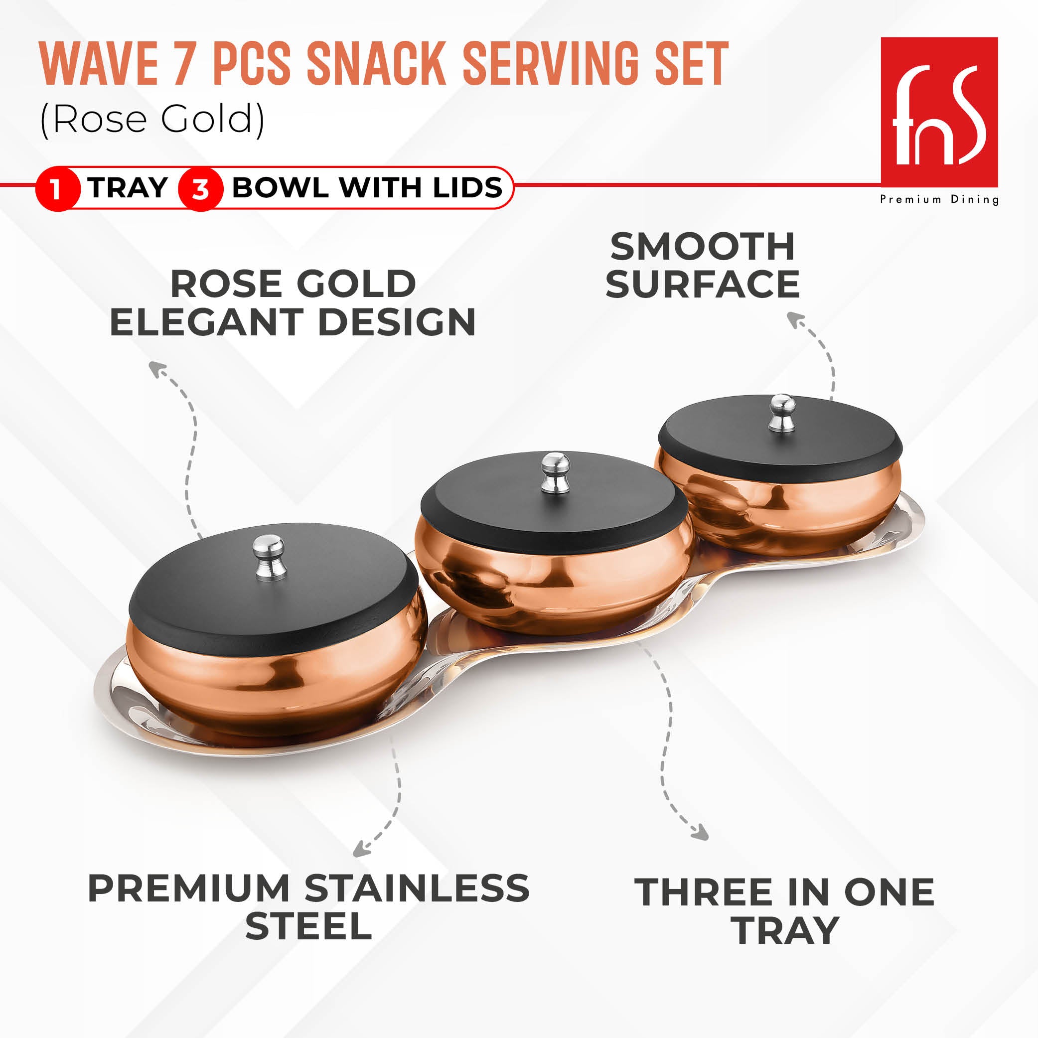 FnS Wave 7 Pc Snacks Serving Bowl Rose Gold