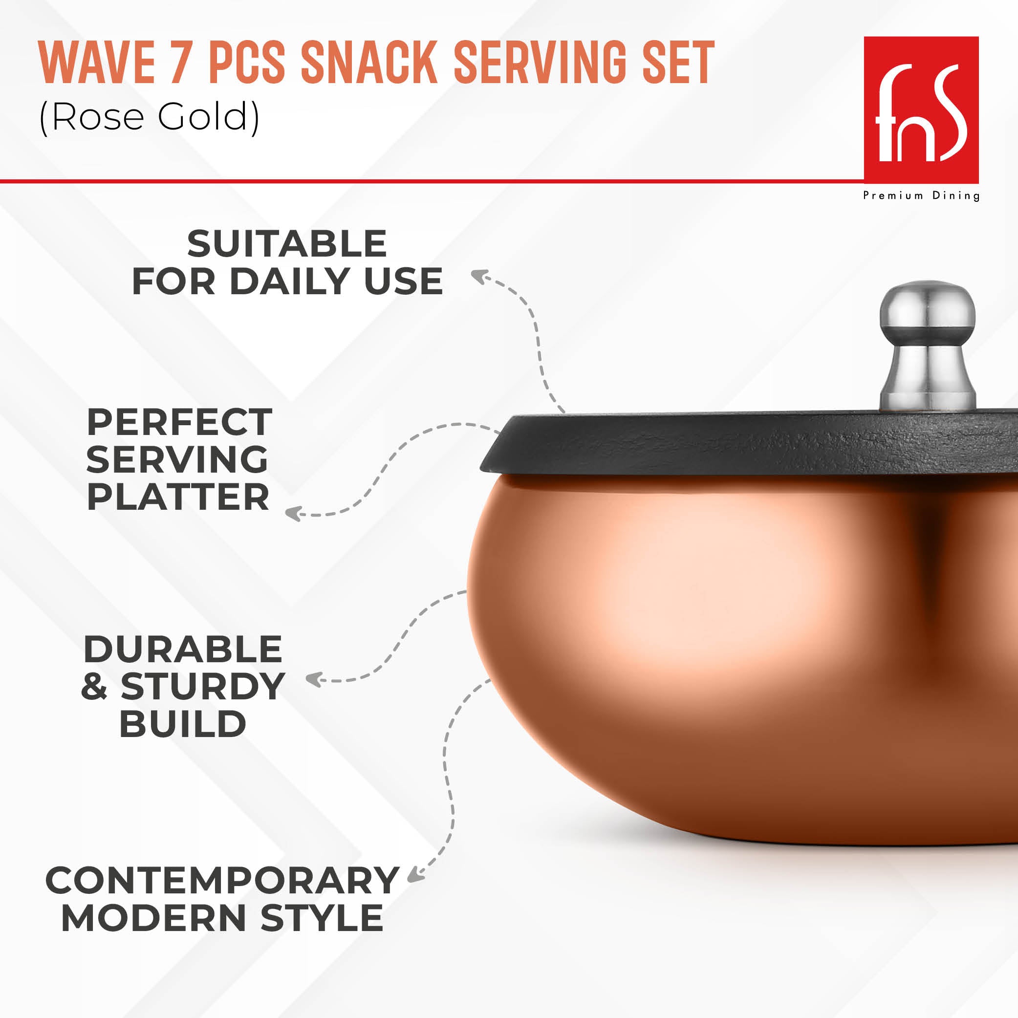FnS Wave 7 Pc Snacks Serving Bowl Rose Gold