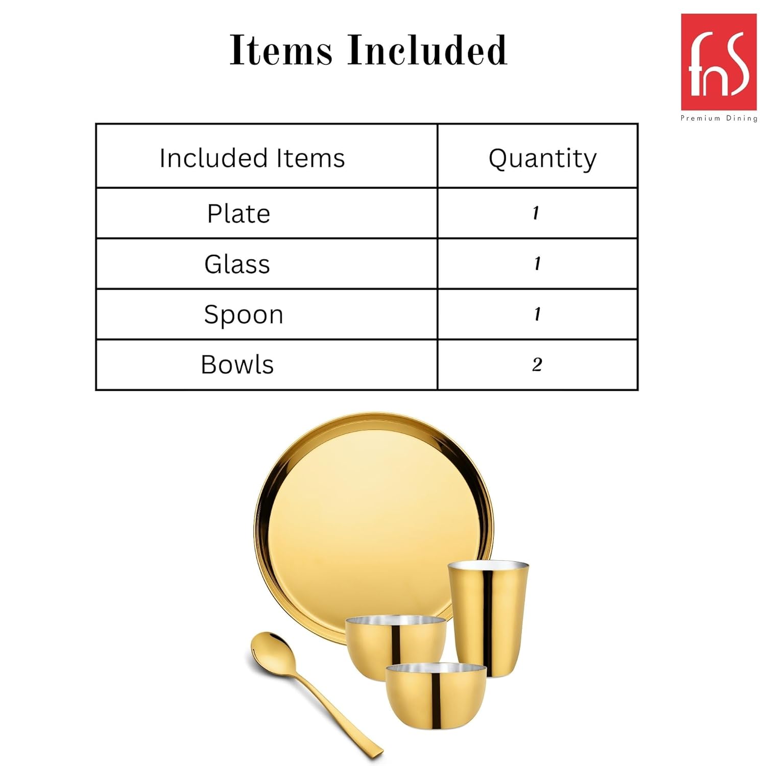 FnS Royal Stainless Steel Gold PVD 5 pcs Dinner Thali Set