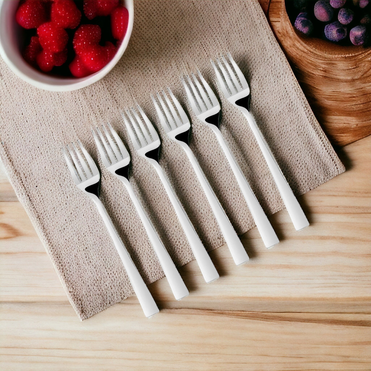 FnS Slimline Stainless Steel Mirror Finish Dinner Fork Set of 6