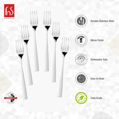 FnS Slimline Stainless Steel Mirror Finish Dinner Fork Set of 6