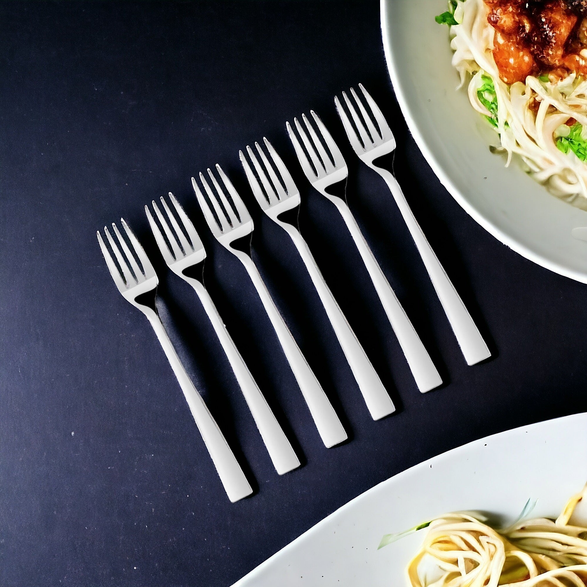 FnS Slimline Stainless Steel Mirror Finish Dinner Fork Set of 6