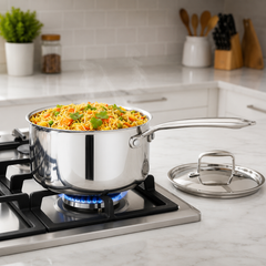 FnS NuChef Cookware Triply Sauce Pan 14 CM With Stay-Cool Handles | Even Heat Distribution, Durable & Rust-Free Cookware