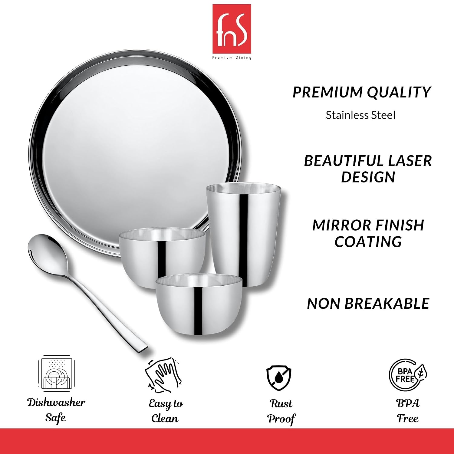 FnS Sovana Stainless Steel 5 pcs Dinner Thali Set