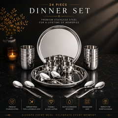 FnS Sovana 24 pcs Stainless Steel Dinner Set (6 Thali, 12 Katori (Bowl), 6 Dinner Spoon)