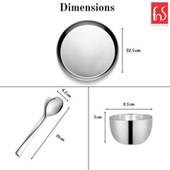 FnS Sovana 24 pcs Stainless Steel Dinner Set (6 Thali, 12 Katori (Bowl), 6 Dinner Spoon)
