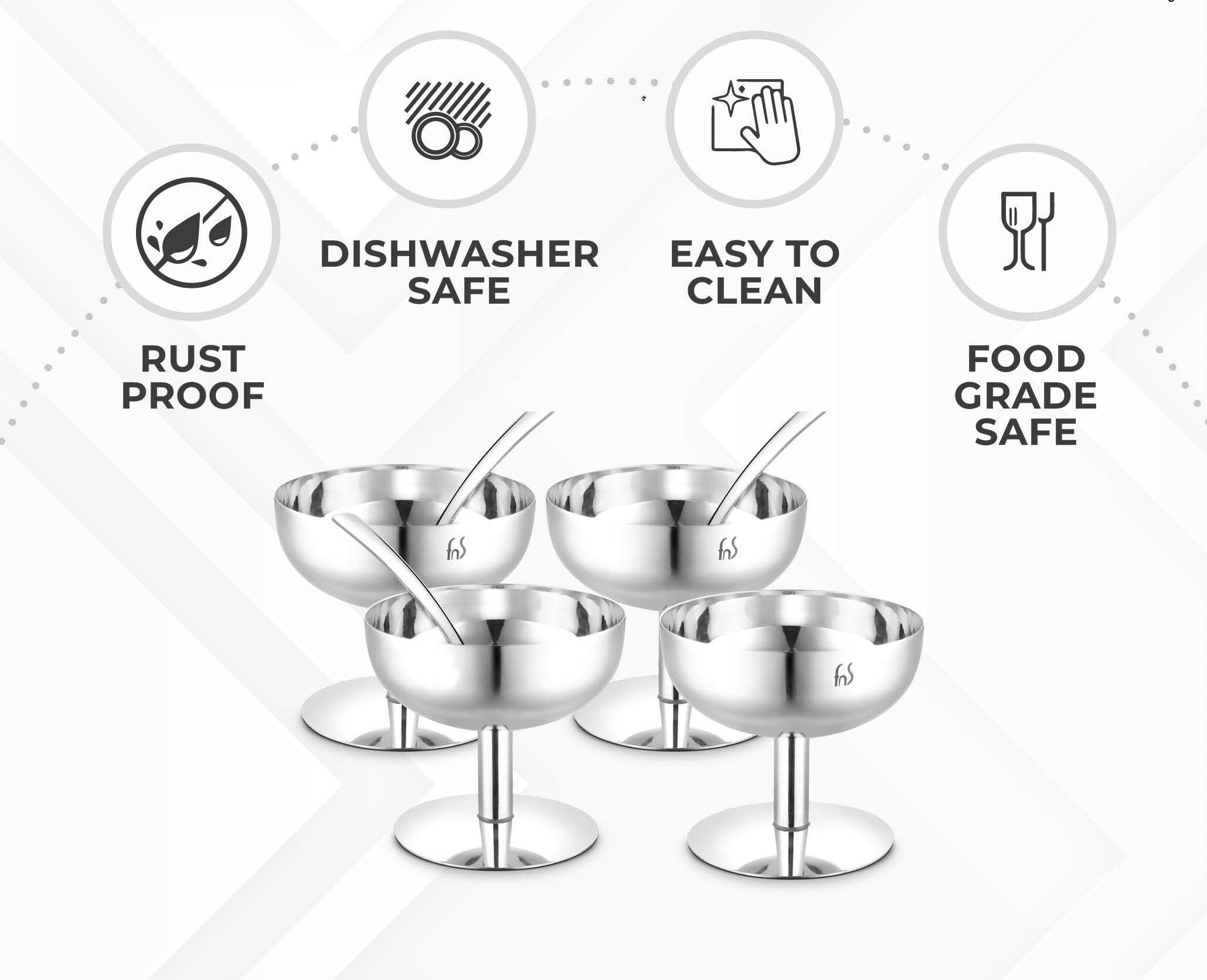 FnS Delight Stainless Steel Ice Cream Cup set of 4