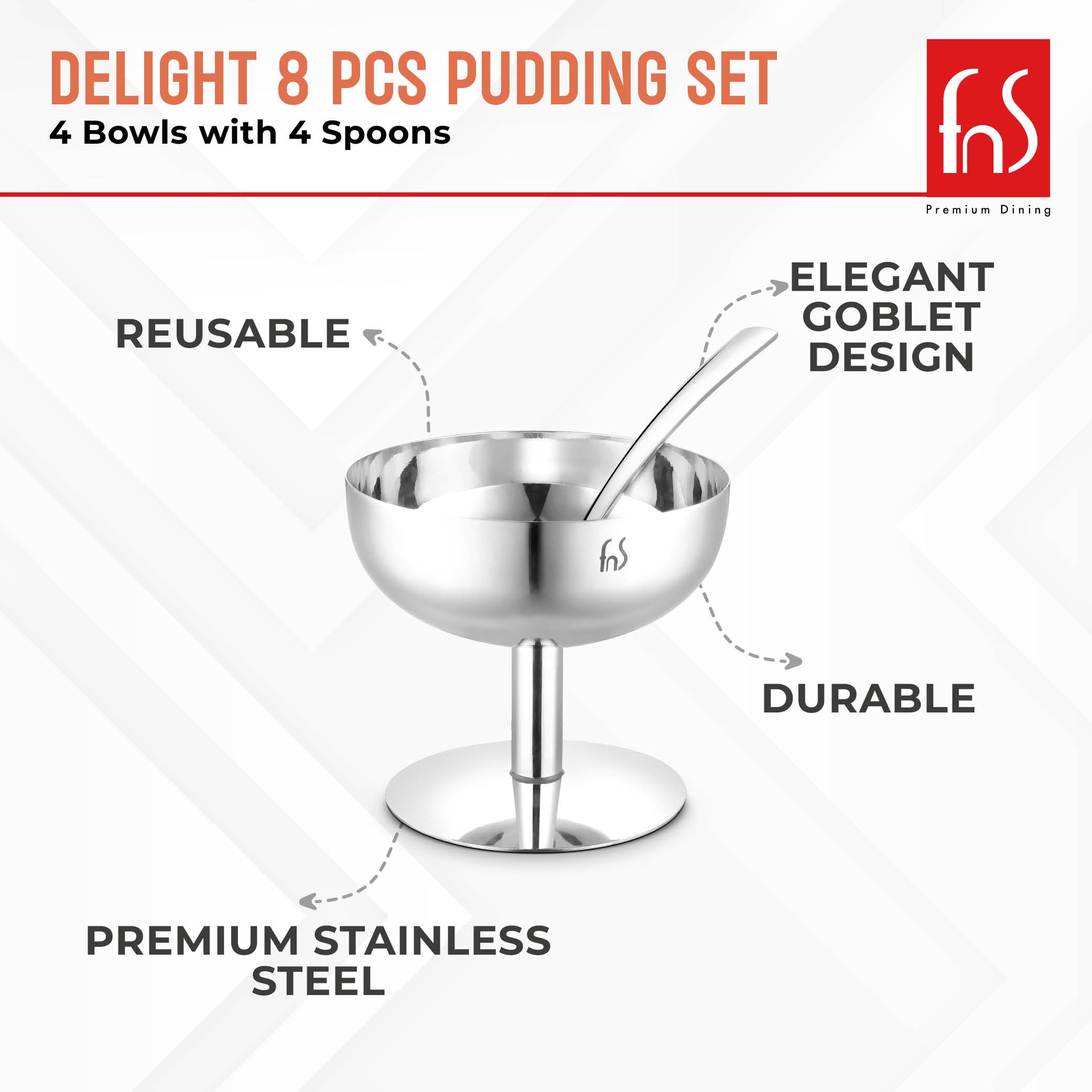 FnS Delight Stainless Steel Ice Cream Cup set of 4