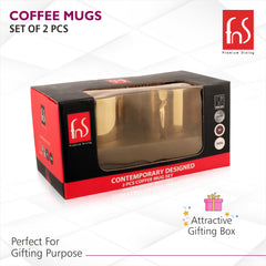 Fns Stainless Steel Coffee Mugs - Double Wall Bpa Free - Tea Cup Wide Handle - Gold Pack Of 2 Cups, 300 Milliliter - 300 Ml