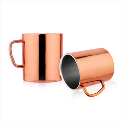 FNS Stainless Steel Coffee Mugs - Double Wall BPA Free - Tea Cup Wide Handle - Rose Gold Pack of 2 Cups