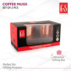 FNS Stainless Steel Coffee Mugs - Double Wall BPA Free - Tea Cup Wide Handle - Rose Gold Pack of 2 Cups