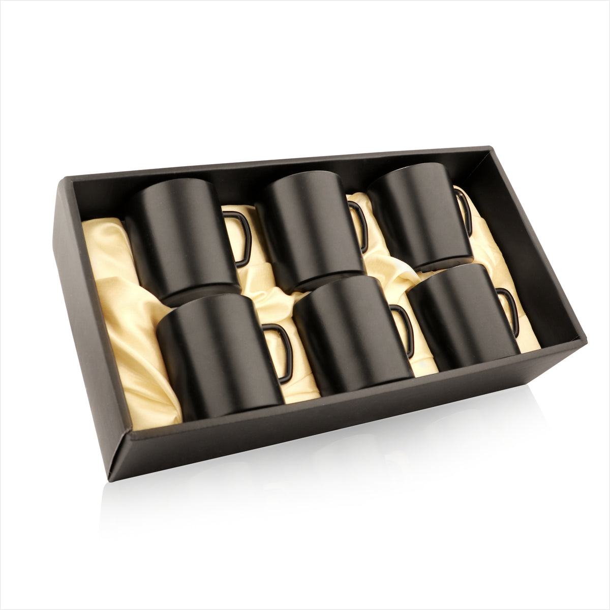 FNS Stainless Steel Coffee Mugs - Double Wall BPA Free, Tea Cup with Wide Handle - Set of 6 Cups, 300 ML, Black, Elegant and Durable Design for Hot and Cold Beverages