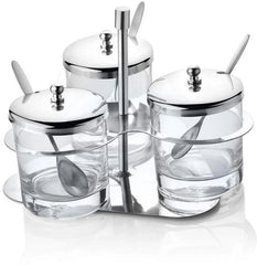 FnS Trino Stainless Steel and Glass Cruet Spice Jar Condiment Set