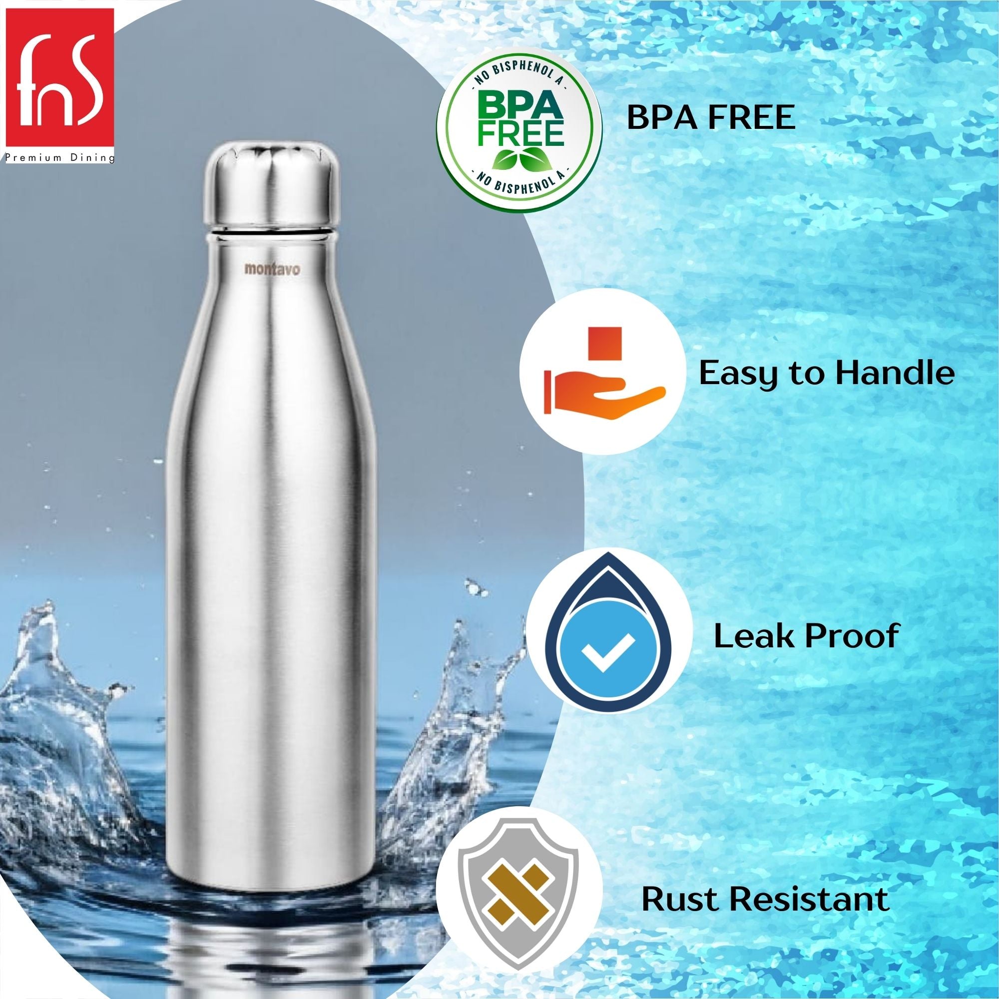 Montavo by FnS Bliss Stainless Steel Water Bottle Set of 2 (Capacity 750 ml)