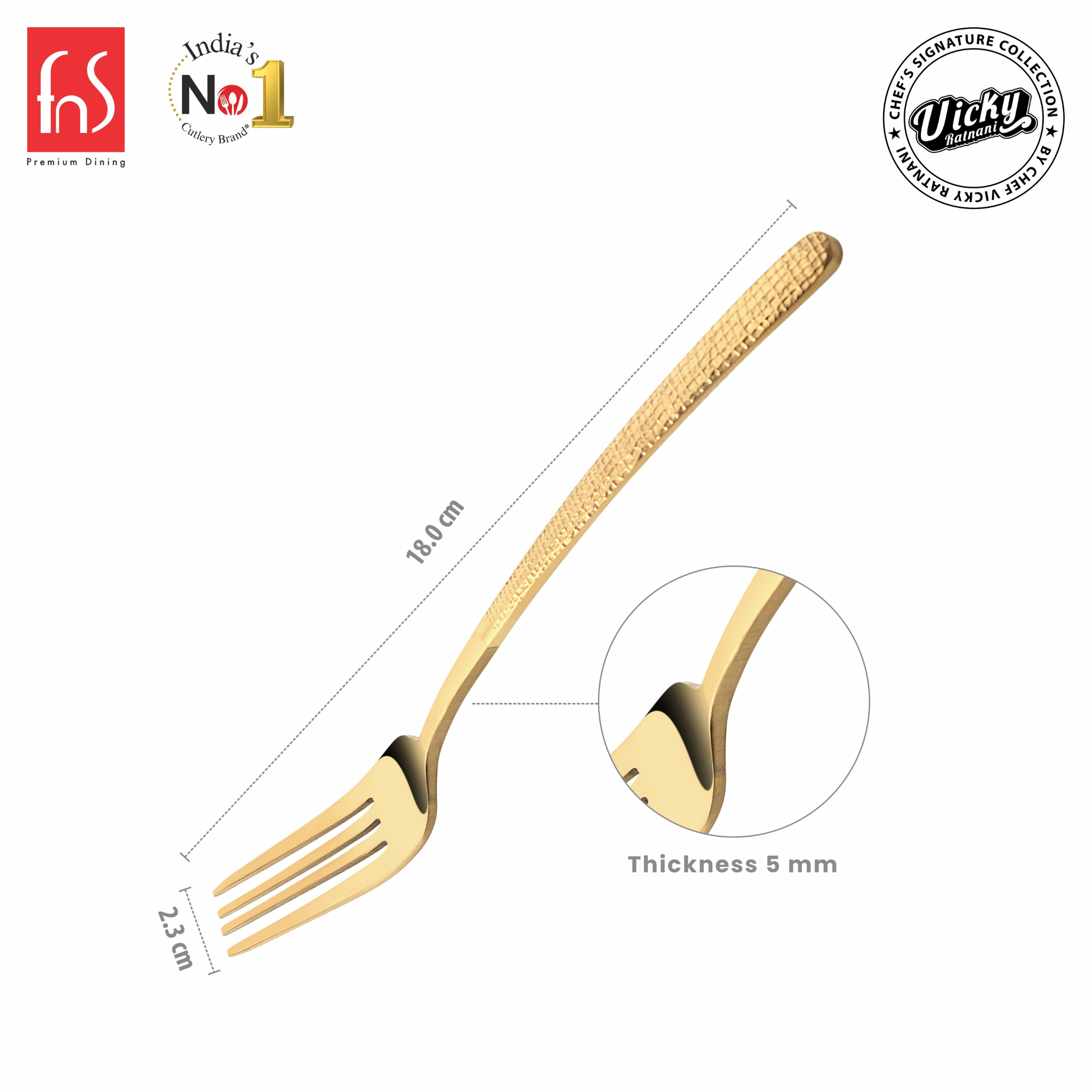 Chef Vicky Ratnani's Signature Collection By FnS Velora Stainless Steel Dessert Fork 6 Pcs Set | Premium Textured Handle Design Cutlery for Home, Dining & Kitchen