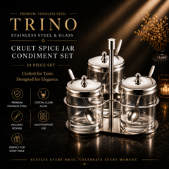FnS Trino Stainless Steel and Glass Cruet Spice Jar Condiment Set