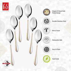 FnS Tivoli Stainless Steel Baby Spoon 24 Karat Gold Plated on Handle (Set of 6)