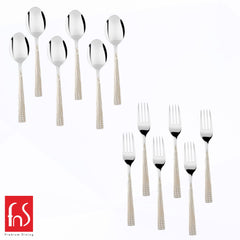Montavo by FnS Lush 12 Pc Premium Laser Engraving Stainless Steel Cutlery Set (6 Dinner Spoons,6 Dinner Forks)