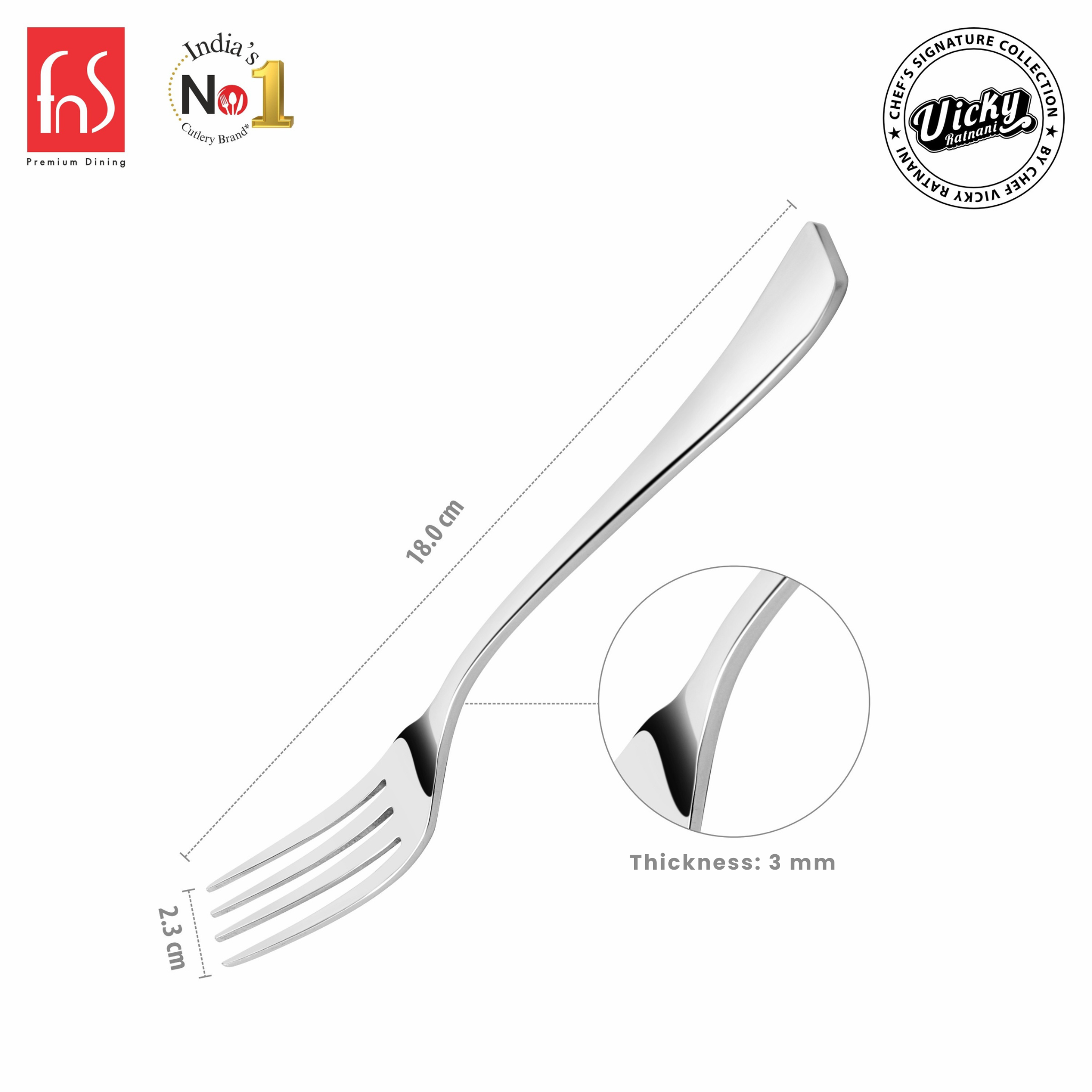 Chef Vicky Ratnani's Signature Collection By FnS Nexa Stainless Steel Dessert Fork 6 Pcs Set | Premium sleek contemporary Handle Design Cutlery for Home, Dining & Kitchen