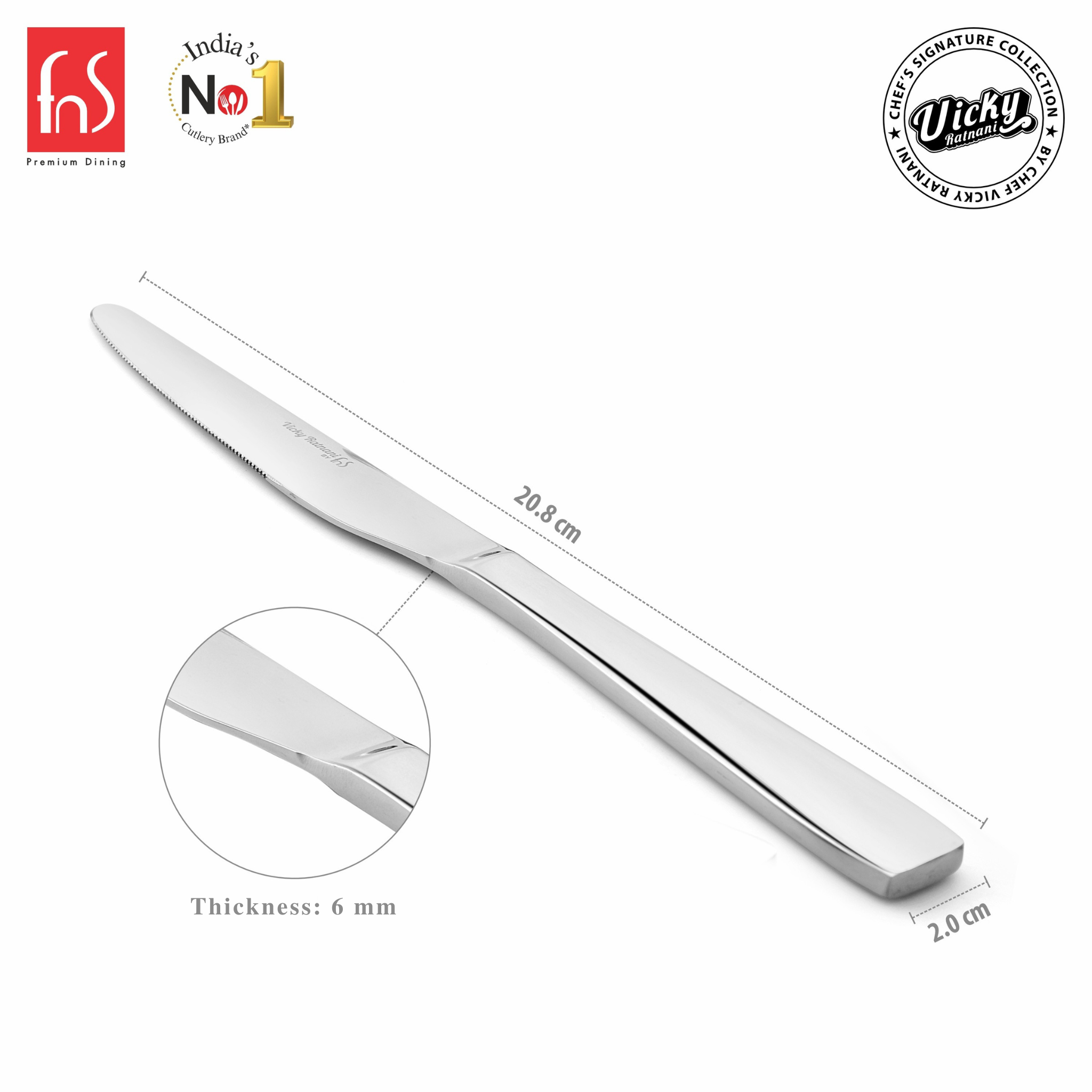 Chef Vicky Ratnani's Signature Collection By FnS Nexa Dessert Knife/Dinner knife/Butter knife 2 Pcs Set | Premium sleek contemporary Handle Design Cutlery for Home, Dining & Kitchen