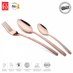 Chef Vicky Ratnani's Signature Collection By FnS Sorrento Rose Gold Stainless Steel 18 Pcs Cutlery Set with Box Pack | 6 Dinner Spoons, 6 Dinner Forks, 6 Tea Spoons | Premium Textured Handle Design Cutlery for Home, Dining & Kitchen