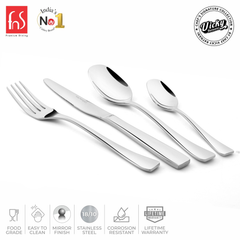 Chef Vicky Ratnani's Signature Collection By FnS Nexa Stainless Steel 24 Pcs Cutlery Set with Box Pack | 6 Dinner Spoon, 6 Dinner Fork, 6 Dinner Knife/Butter Knife, 6 Teaspoon | Premium sleek contemporary Handle Design Cutlery for Home, Dining & Kitchen